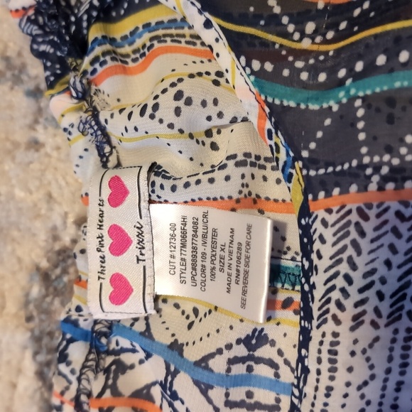 Three Pink Hearts Multicolor Tank Top sheer flowy summer hot nights - Picture 2 of 3